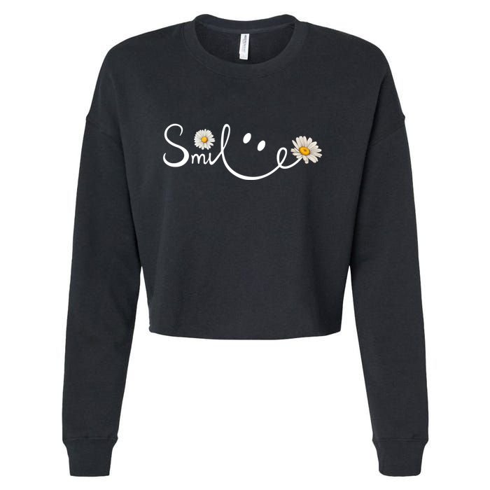 Smile Daisy Happy Face Cropped Pullover Crew