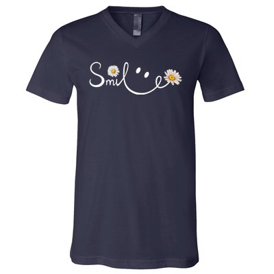 Smile Daisy Happy Face V-Neck T-Shirt