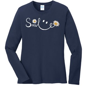 Smile Daisy Happy Face Ladies Long Sleeve Shirt