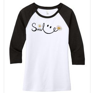 Smile Daisy Happy Face Women's Tri-Blend 3/4-Sleeve Raglan Shirt