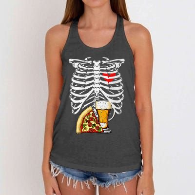 Skeleton Dad Halloween Pregnancy Couples Women's Knotted Racerback Tank