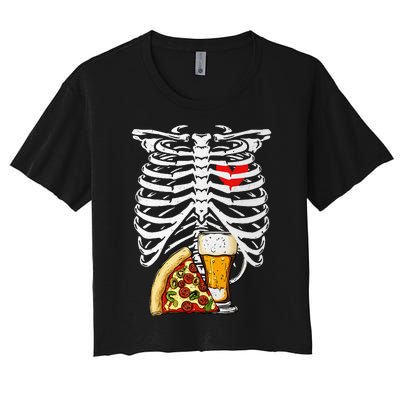 Skeleton Dad Halloween Pregnancy Couples Women's Crop Top Tee