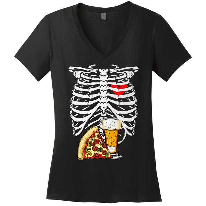 Skeleton Dad Halloween Pregnancy Couples Women's V-Neck T-Shirt