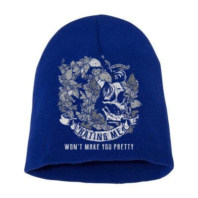 Skull Design Hating Me Wont Make You Pretty Gift Idea Gift Short Acrylic Beanie