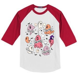 Spooky Dentist Hygienist Halloween Dental Assistant Squad Cool Gift Kids Colorblock Raglan Jersey