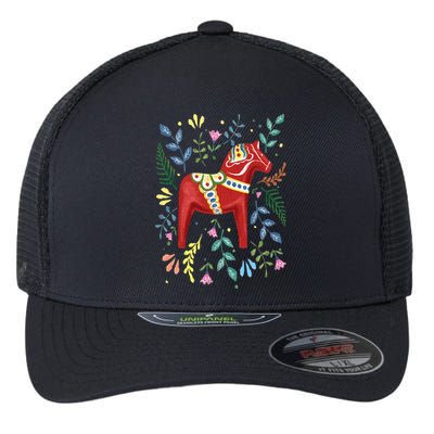 Swedish Dala Horse Folk Art Sweden Flag Dalahelmsoljd Flexfit Unipanel Trucker Cap