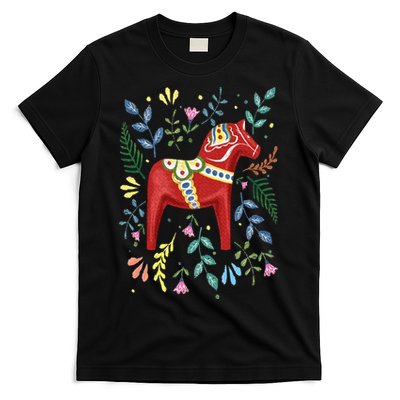 Swedish Dala Horse Folk Art Sweden Flag Dalahelmsoljd T-Shirt