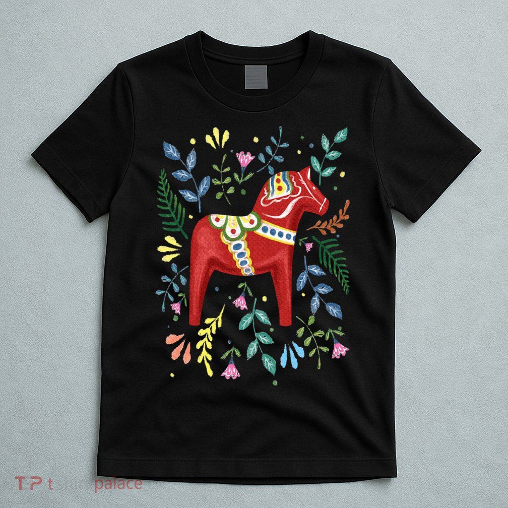 Swedish Dala Horse Folk Art Sweden Flag Dalahelmsoljd T-Shirt