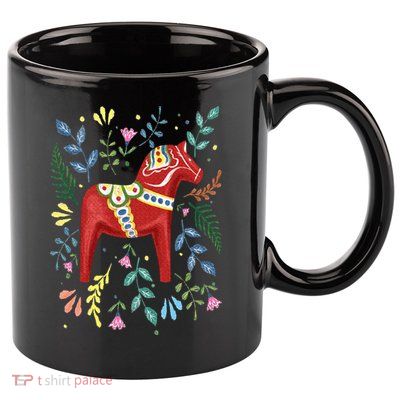 Swedish Dala Horse Folk Art Sweden Flag Dalahelmsoljd 11oz C Handle Ceramic Mug
