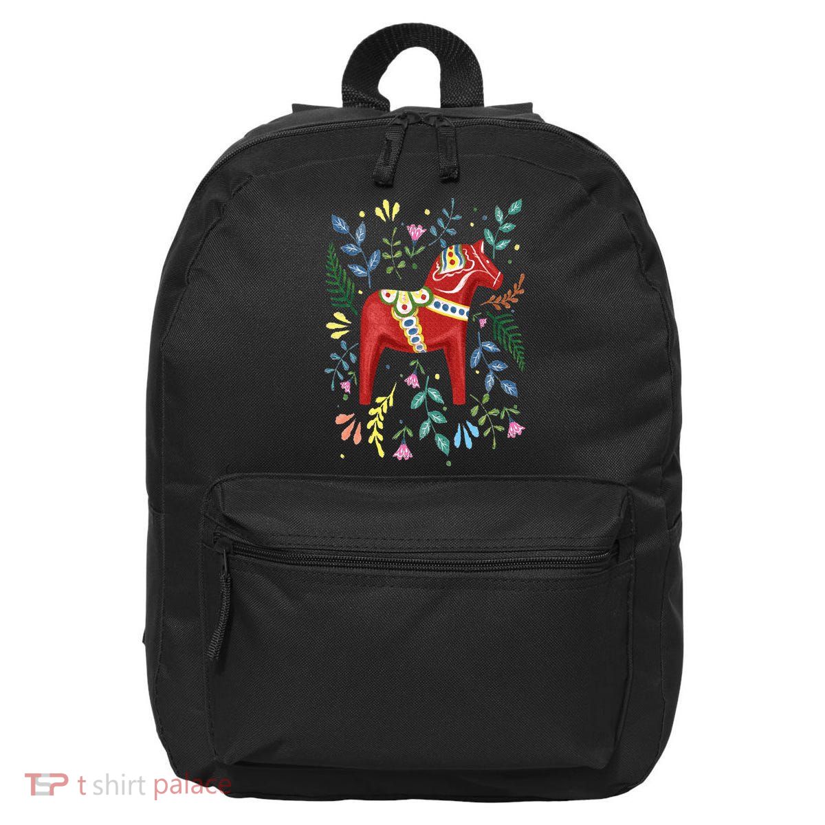 Swedish Dala Horse Folk Art Sweden Flag Dalahelmsoljd 16 in Basic Backpack