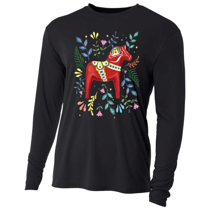 Swedish Dala Horse Folk Art Sweden Flag Dalahelmsoljd Cooling Performance Long Sleeve Crew