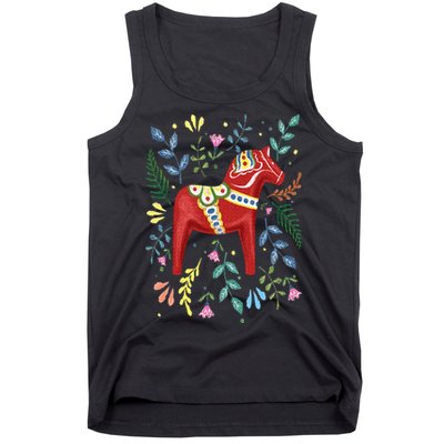 Swedish Dala Horse Folk Art Sweden Flag Dalahelmsoljd Tank Top