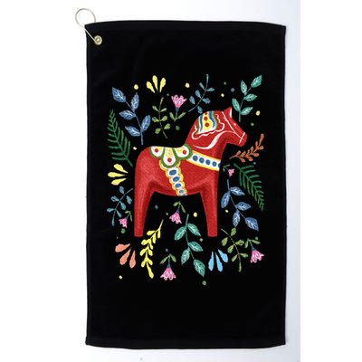 Swedish Dala Horse Folk Art Sweden Flag Dalahelmsoljd Golf Towel