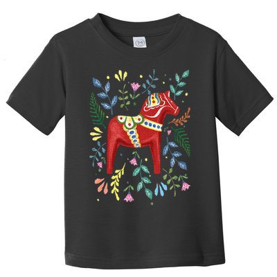 Swedish Dala Horse Folk Art Sweden Flag Dalahelmsoljd Toddler T-Shirt