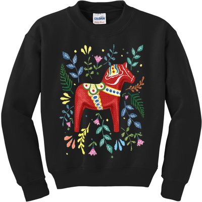 Swedish Dala Horse Folk Art Sweden Flag Dalahelmsoljd Kids Sweatshirt