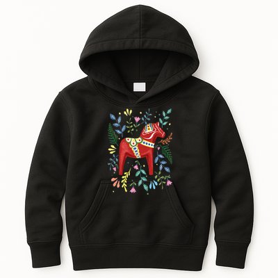 Swedish Dala Horse Folk Art Sweden Flag Dalahelmsoljd Kids Hoodie