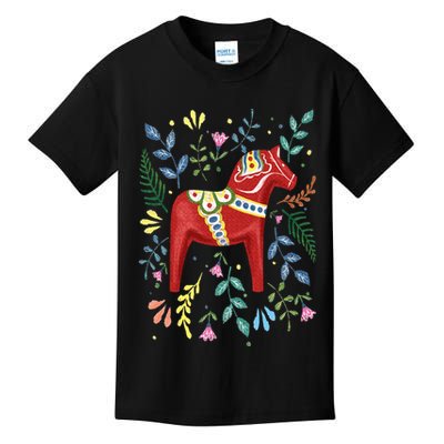 Swedish Dala Horse Folk Art Sweden Flag Dalahelmsoljd Kids T-Shirt