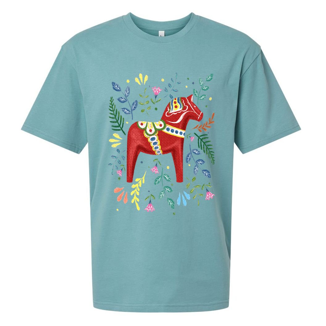 Swedish Dala Horse Folk Art Sweden Flag Dalahelmsoljd Sueded Cloud Jersey T-Shirt
