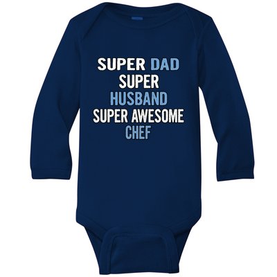 Super Dad Husband Super Awesome Chef Cute Gift Baby Long Sleeve Bodysuit