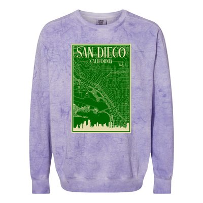 San Diego Hand Drawn Skyline Map Colorblast Crewneck Sweatshirt