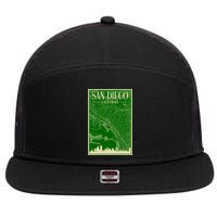 San Diego Hand Drawn Skyline Map 7 Panel Mesh Trucker Snapback Hat