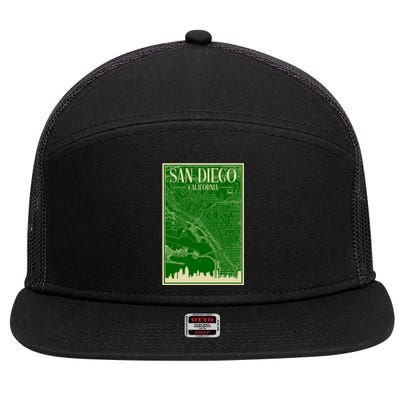 San Diego Hand Drawn Skyline Map 7 Panel Mesh Trucker Snapback Hat