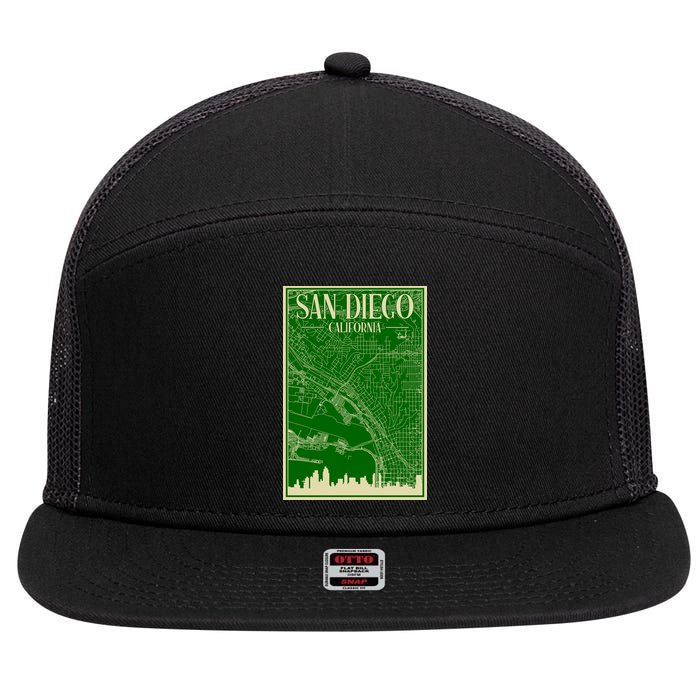 San Diego Hand Drawn Skyline Map 7 Panel Mesh Trucker Snapback Hat