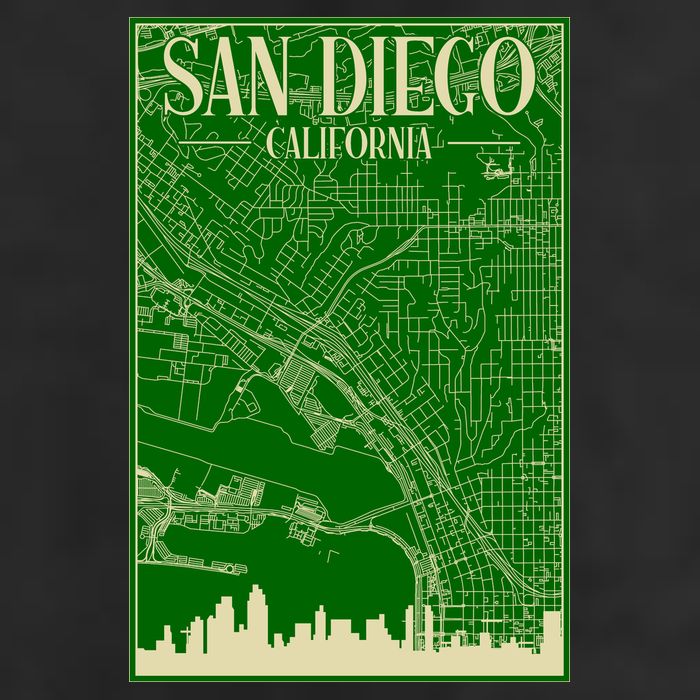 San Diego Hand Drawn Skyline Map 7 Panel Mesh Trucker Snapback Hat