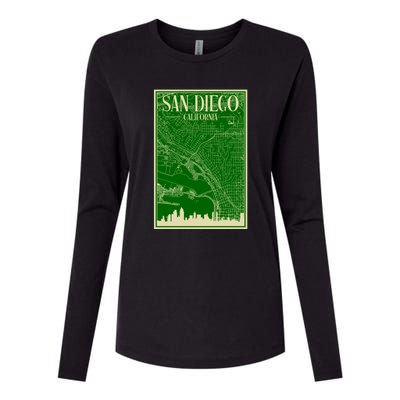 San Diego Hand Drawn Skyline Map Womens Cotton Relaxed Long Sleeve T-Shirt