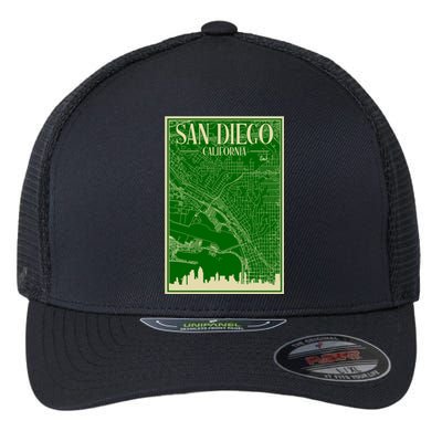 San Diego Hand Drawn Skyline Map Flexfit Unipanel Trucker Cap