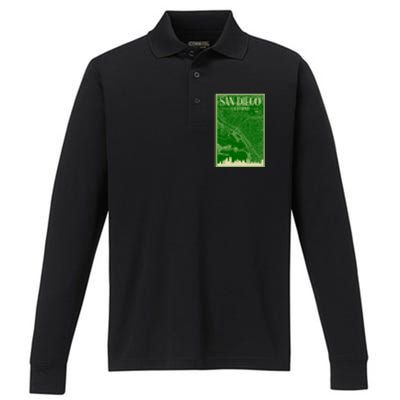 San Diego Hand Drawn Skyline Map Performance Long Sleeve Polo