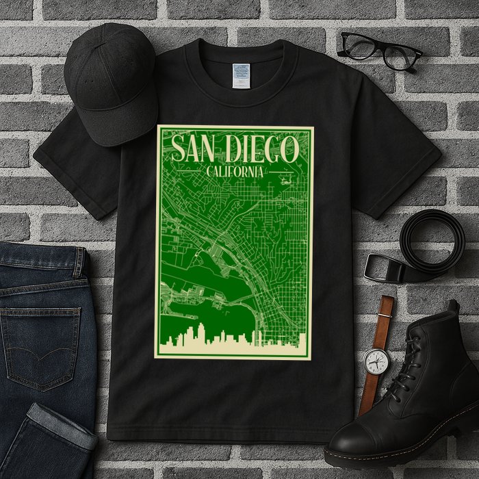 San Diego Hand Drawn Skyline Map Tall T-Shirt