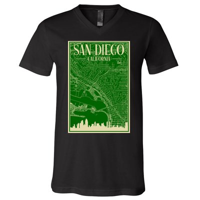 San Diego Hand Drawn Skyline Map V-Neck T-Shirt