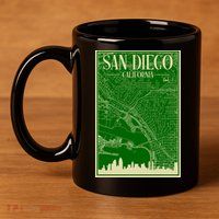 San Diego Hand Drawn Skyline Map 11oz C Handle Ceramic Mug