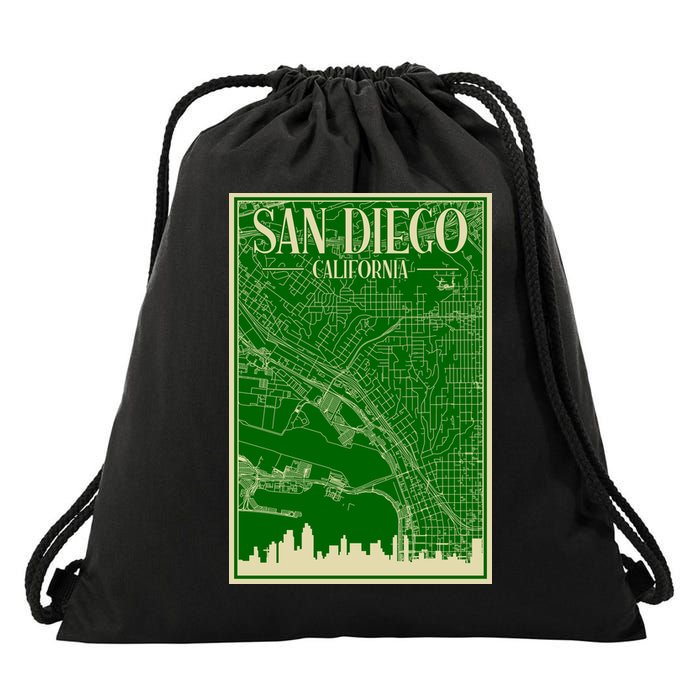 San Diego Hand Drawn Skyline Map Drawstring Bag