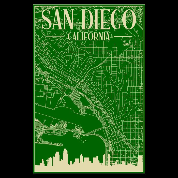 San Diego Hand Drawn Skyline Map Drawstring Bag