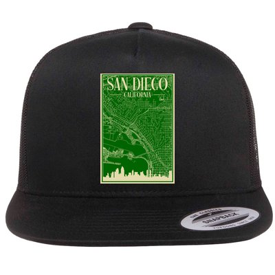 San Diego Hand Drawn Skyline Map Flat Bill Trucker Hat