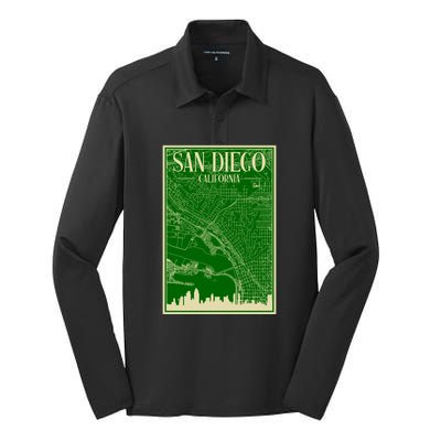 San Diego Hand Drawn Skyline Map Silk Touch Performance Long Sleeve Polo