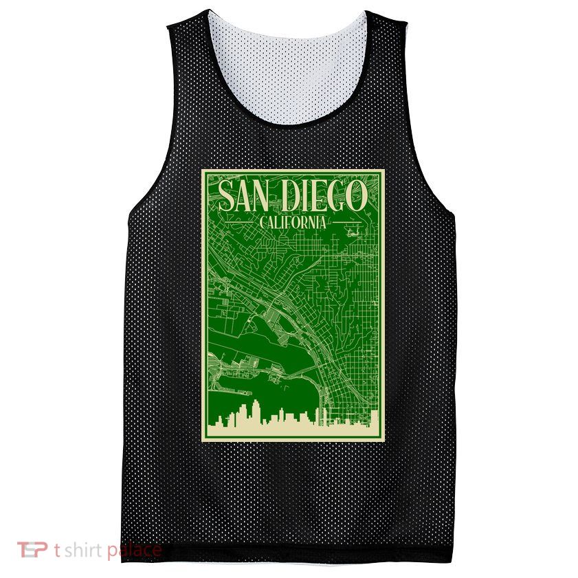 San Diego Hand Drawn Skyline Map Mesh Reversible Basketball Jersey Tank
