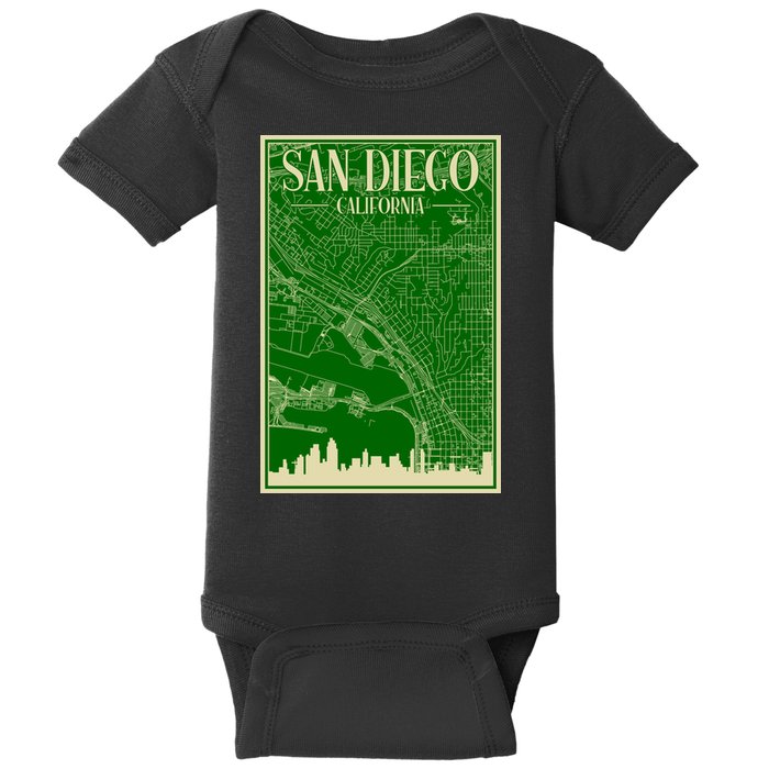 San Diego Hand Drawn Skyline Map Baby Bodysuit