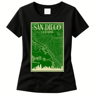 San Diego Hand Drawn Skyline Map Womens T-Shirt