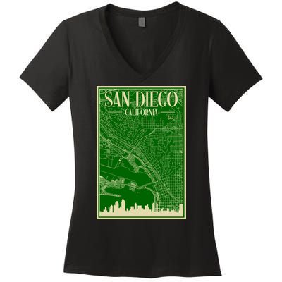 San Diego Hand Drawn Skyline Map Women's V-Neck T-Shirt