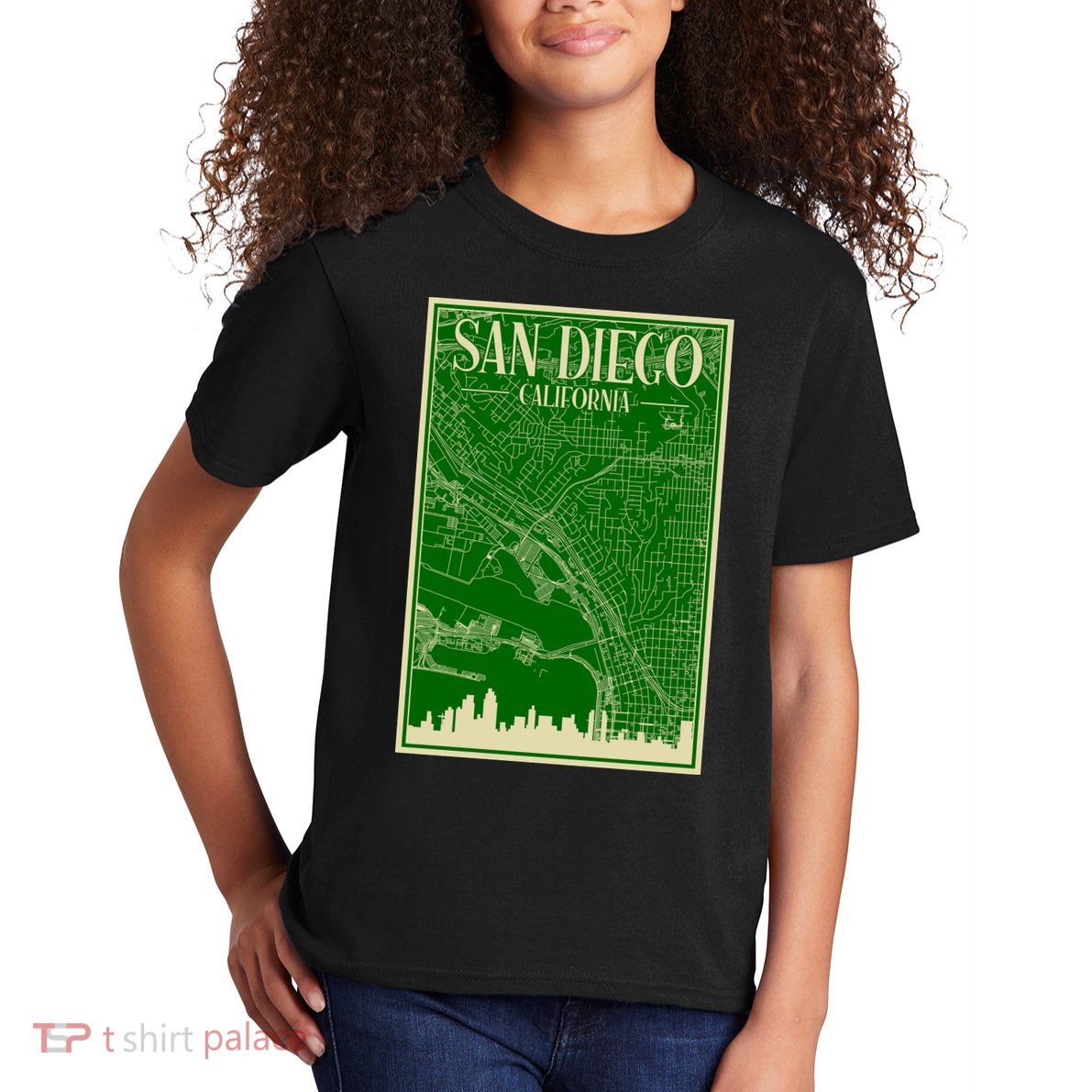 San Diego Hand Drawn Skyline Map Kids T-Shirt