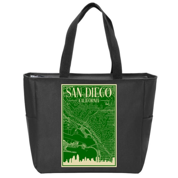 San Diego Hand Drawn Skyline Map Zip Tote Bag