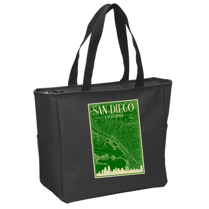San Diego Hand Drawn Skyline Map Zip Tote Bag