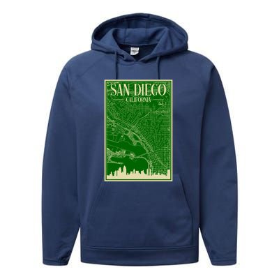 San Diego Hand Drawn Skyline Map Performance Fleece Hoodie