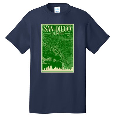 San Diego Hand Drawn Skyline Map Tall T-Shirt