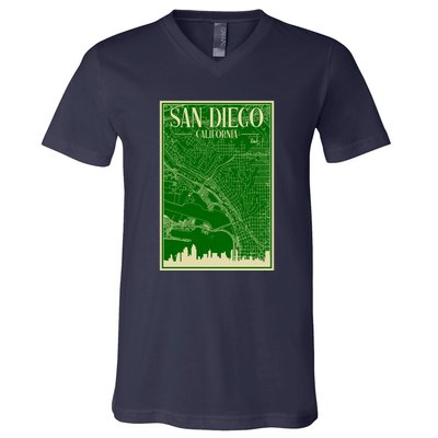 San Diego Hand Drawn Skyline Map V-Neck T-Shirt