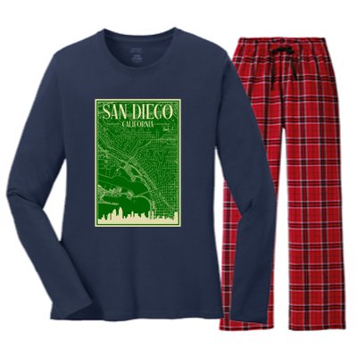 San Diego Hand Drawn Skyline Map Women's Long Sleeve Flannel Pajama Set 