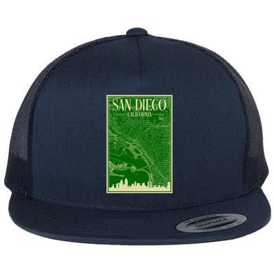 San Diego Hand Drawn Skyline Map Flat Bill Trucker Hat